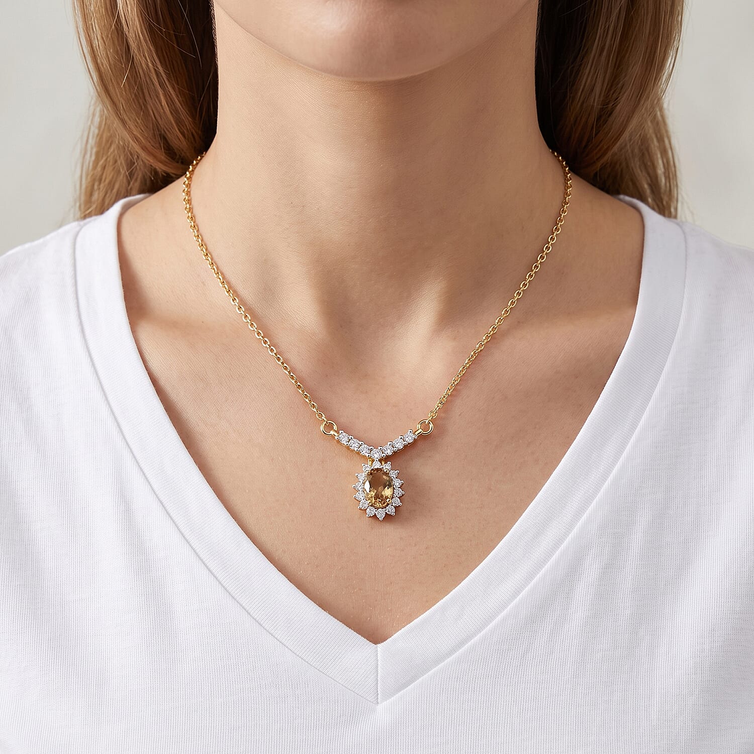 Natural Golden Tanzanite and White Zircon 0.74 ctw Necklace (20 Inches) in 18K Yellow Gold Over Sterling Silver