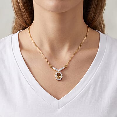Natural Golden Tanzanite and White Zircon 0.74 ctw Necklace (20 Inches) in 18K Yellow Gold Over Sterling Silver