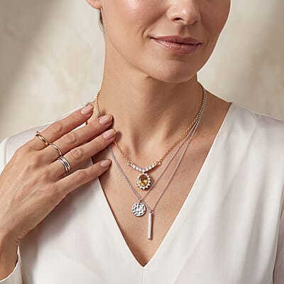 Natural Golden Tanzanite and White Zircon 0.74 ctw Necklace (20 Inches) in 18K Yellow Gold Over Sterling Silver