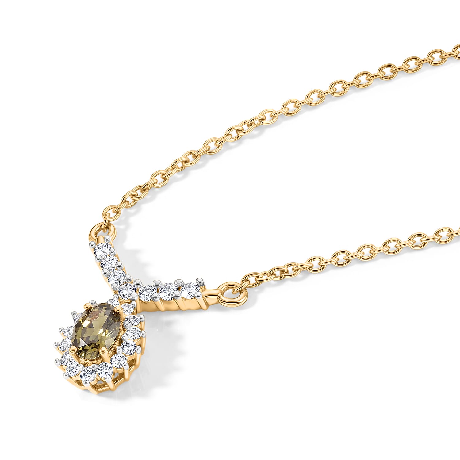 Natural Golden Tanzanite and White Zircon 0.74 ctw Necklace (20 Inches) in 18K Yellow Gold Over Sterling Silver