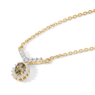 Natural Golden Tanzanite and White Zircon 0.74 ctw Necklace (20 Inches) in 18K Yellow Gold Over Sterling Silver