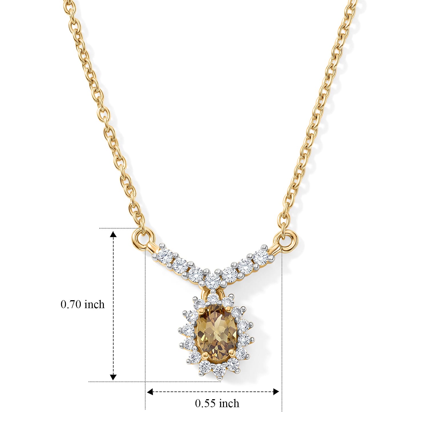 Natural Golden Tanzanite and White Zircon 0.74 ctw Necklace (20 Inches) in 18K Yellow Gold Over Sterling Silver