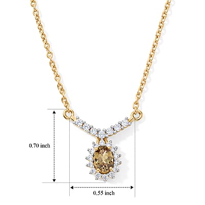 Natural Golden Tanzanite and White Zircon 0.74 ctw Necklace (20 Inches) in 18K Yellow Gold Over Sterling Silver