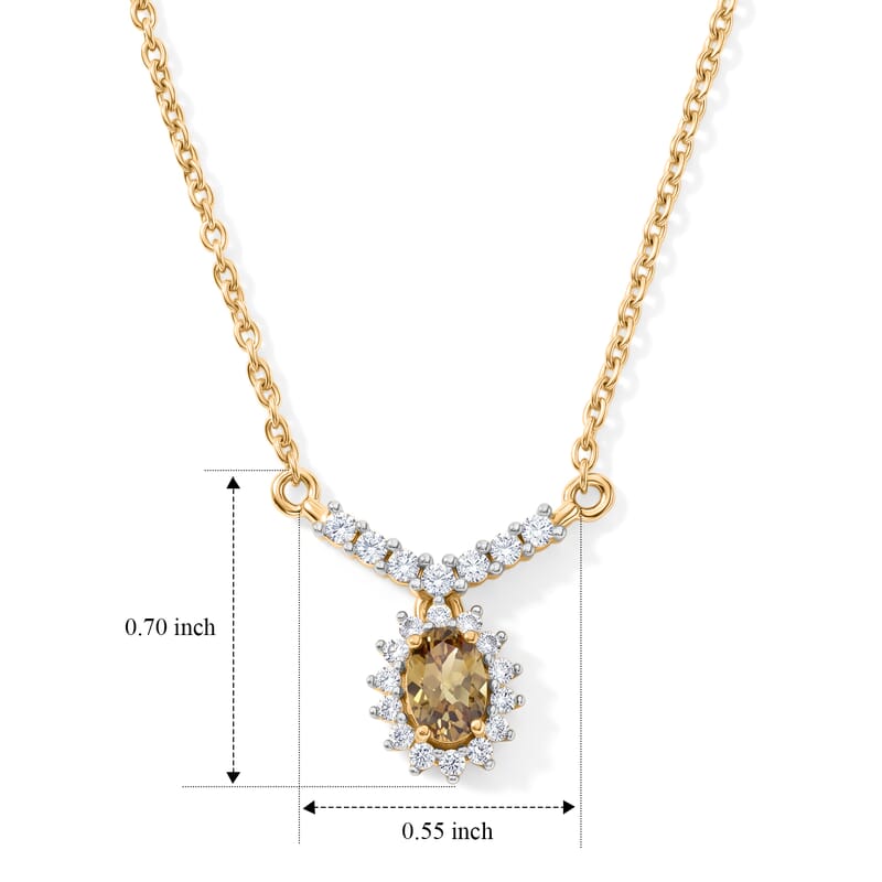 Natural Golden Tanzanite and White Zircon 0.74 ctw Necklace (20 Inches) in 18K Yellow Gold Over Sterling Silver