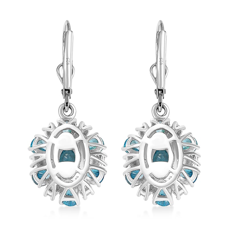 D'Joy Cambodian Blue Zircon and White Zircon 5.65 ctw Earrings in Rhodium Over Sterling Silver