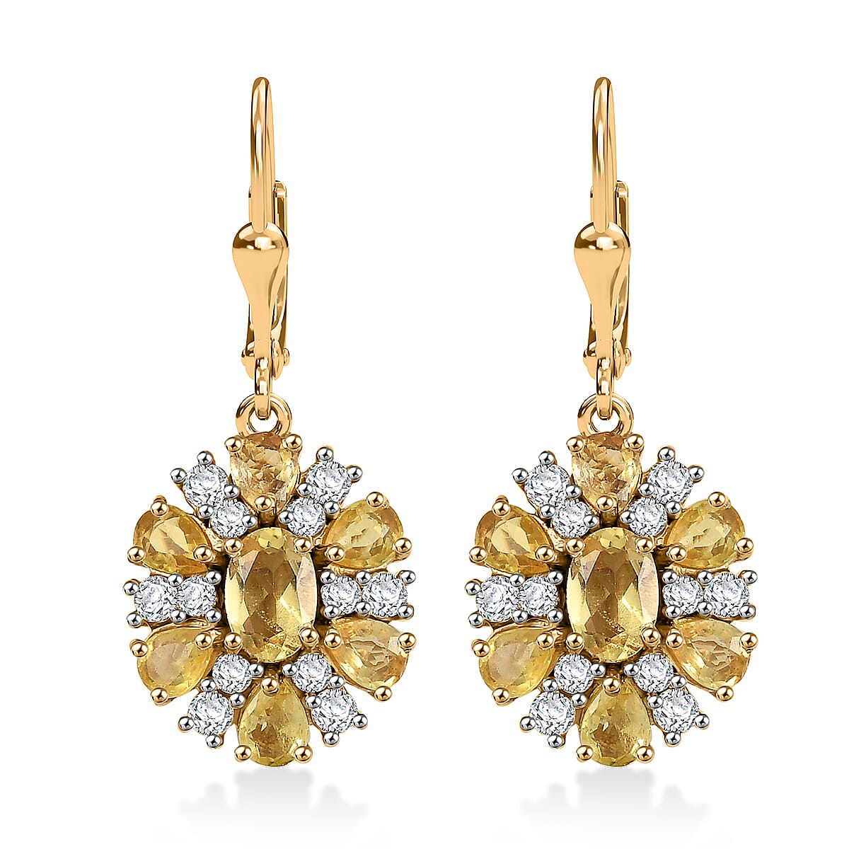 D'Joy Premium Brazilian Heliodor and Multi Gemstone 4.15 ctw Sunrays Earrings in 18K Vermeil Yellow Gold Over Sterling Silver