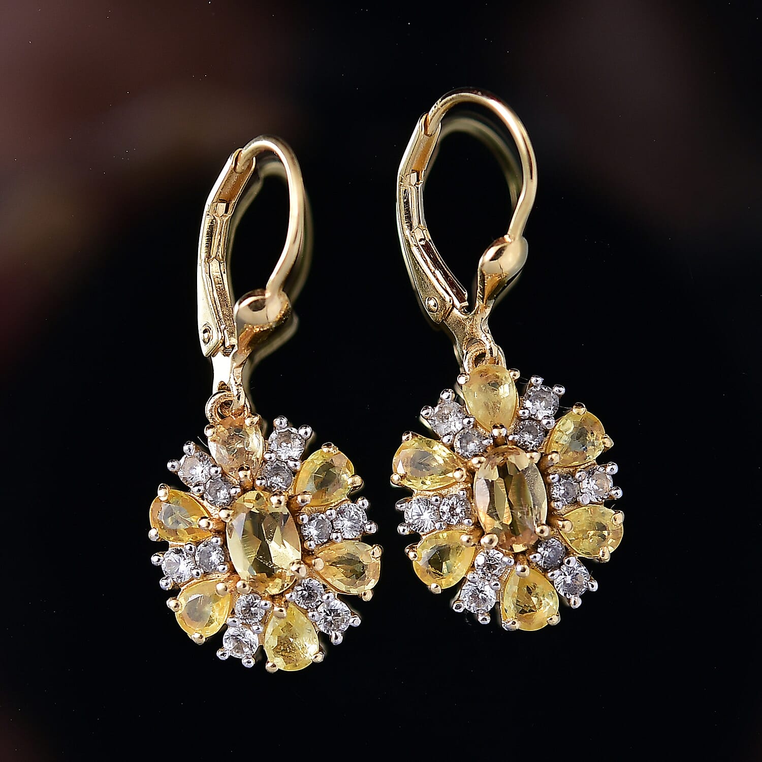 D'Joy Premium Brazilian Heliodor and Multi Gemstone 4.15 ctw Sunrays Earrings in 18K Vermeil Yellow Gold Over Sterling Silver