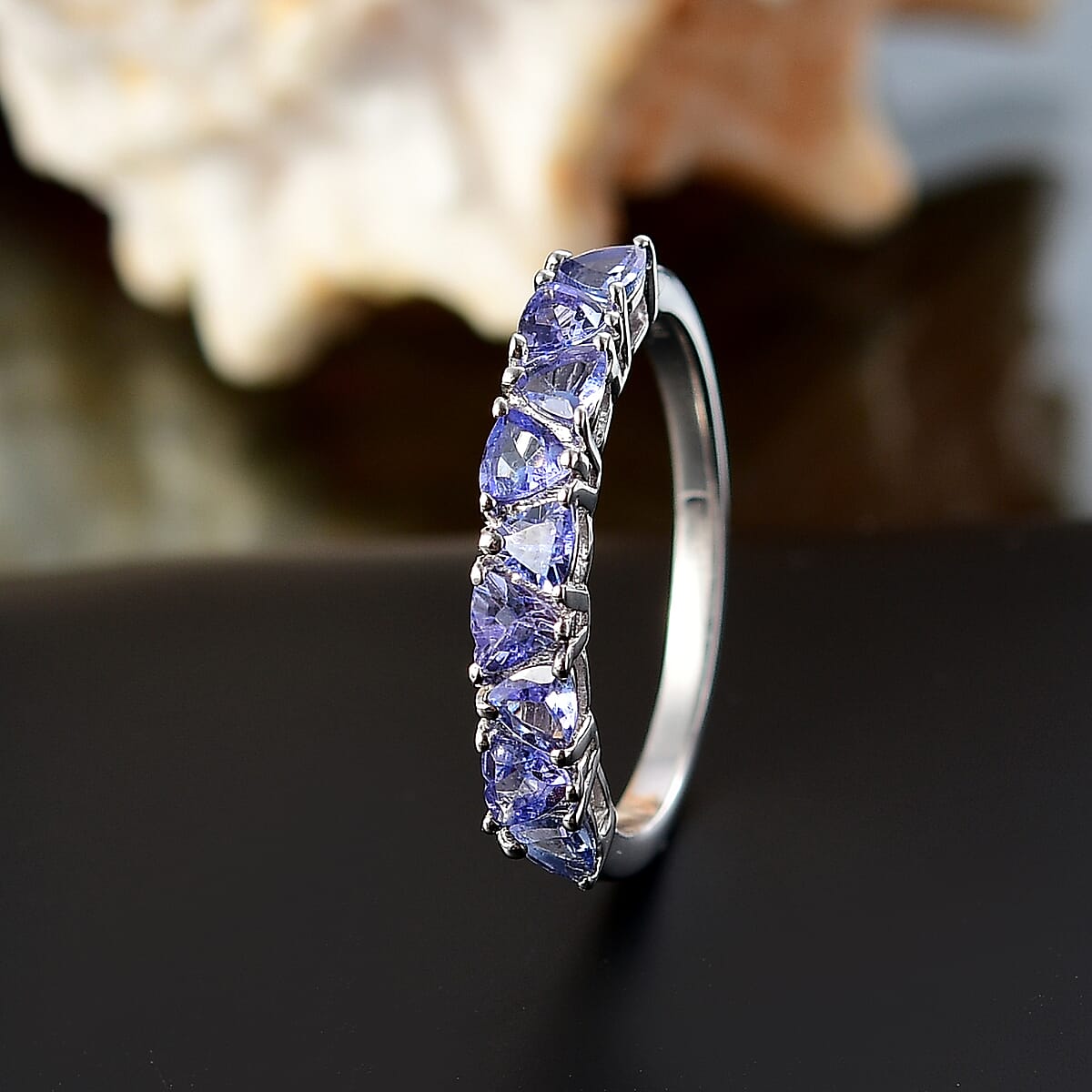 D'Joy Tanzanite 1.20 ctw Ring in Rhodium Over Sterling Silver (Size 8.0) image number 1