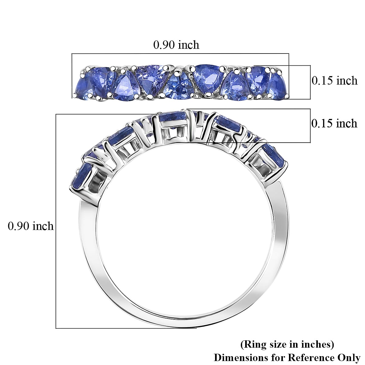 D'Joy Tanzanite 1.20 ctw Ring in Rhodium Over Sterling Silver (Size 8.0) image number 5