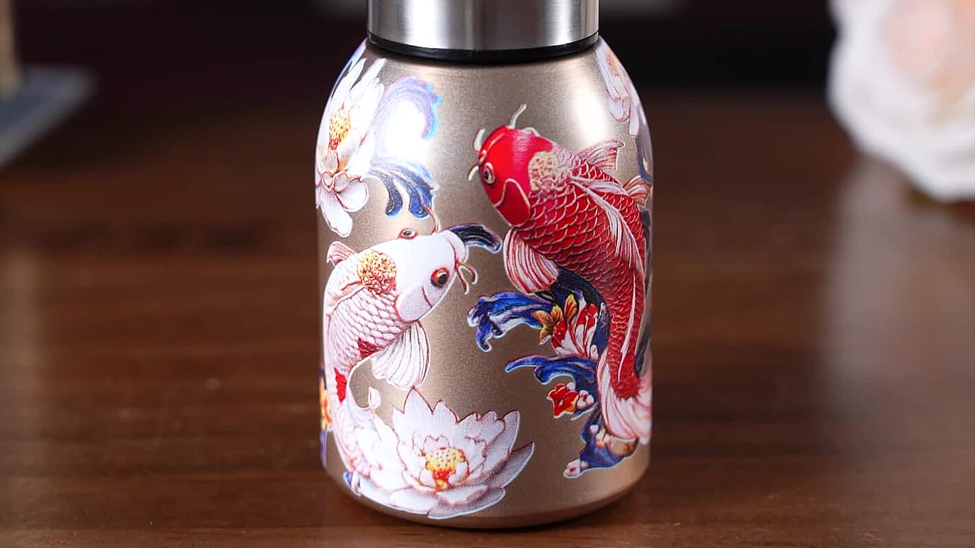 Koi Fish and Lotus Pattern 260ml Double Wall Stainless Steel Water Bottle