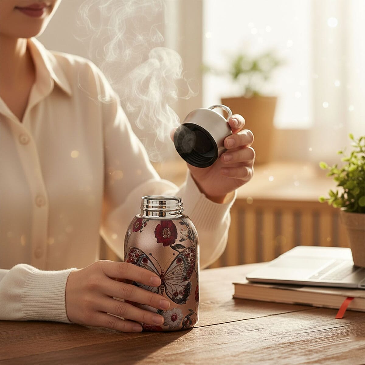 Butterfly Pattern 260ml Double Wall Stainless Steel Water Bottle image number 2