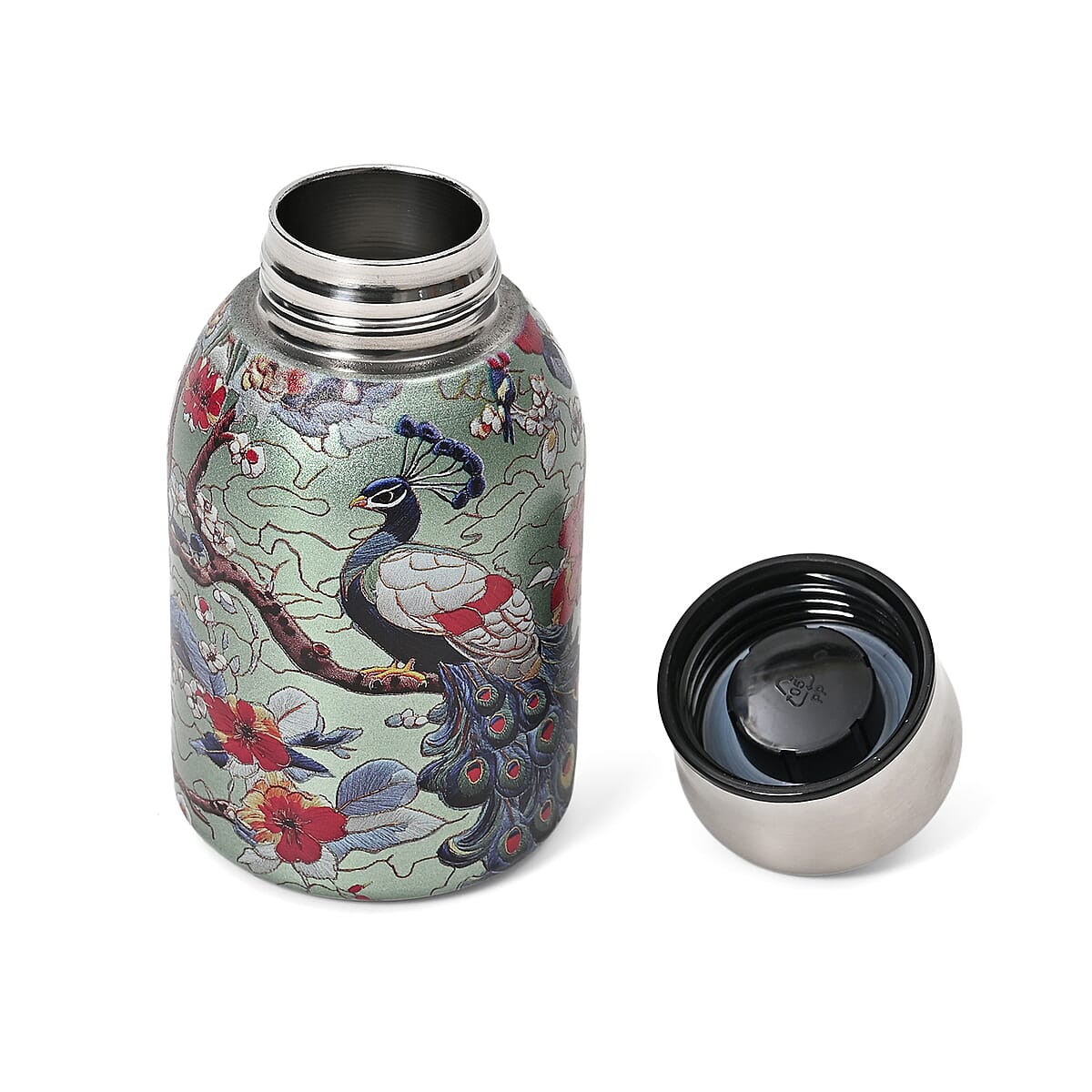 Peacock Pattern 260ml Double Wall Stainless Steel Water Bottle image number 3