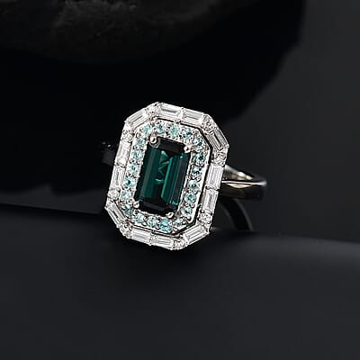 Certified & Appraised Rhapsody 950 Platinum AAAA Monte Belo Indicolite, Paraiba Tourmaline and Diamond (E-F, VS2) (0.30 cts) Ring (Size 12.0) (9.10 g) 2.85 ctw