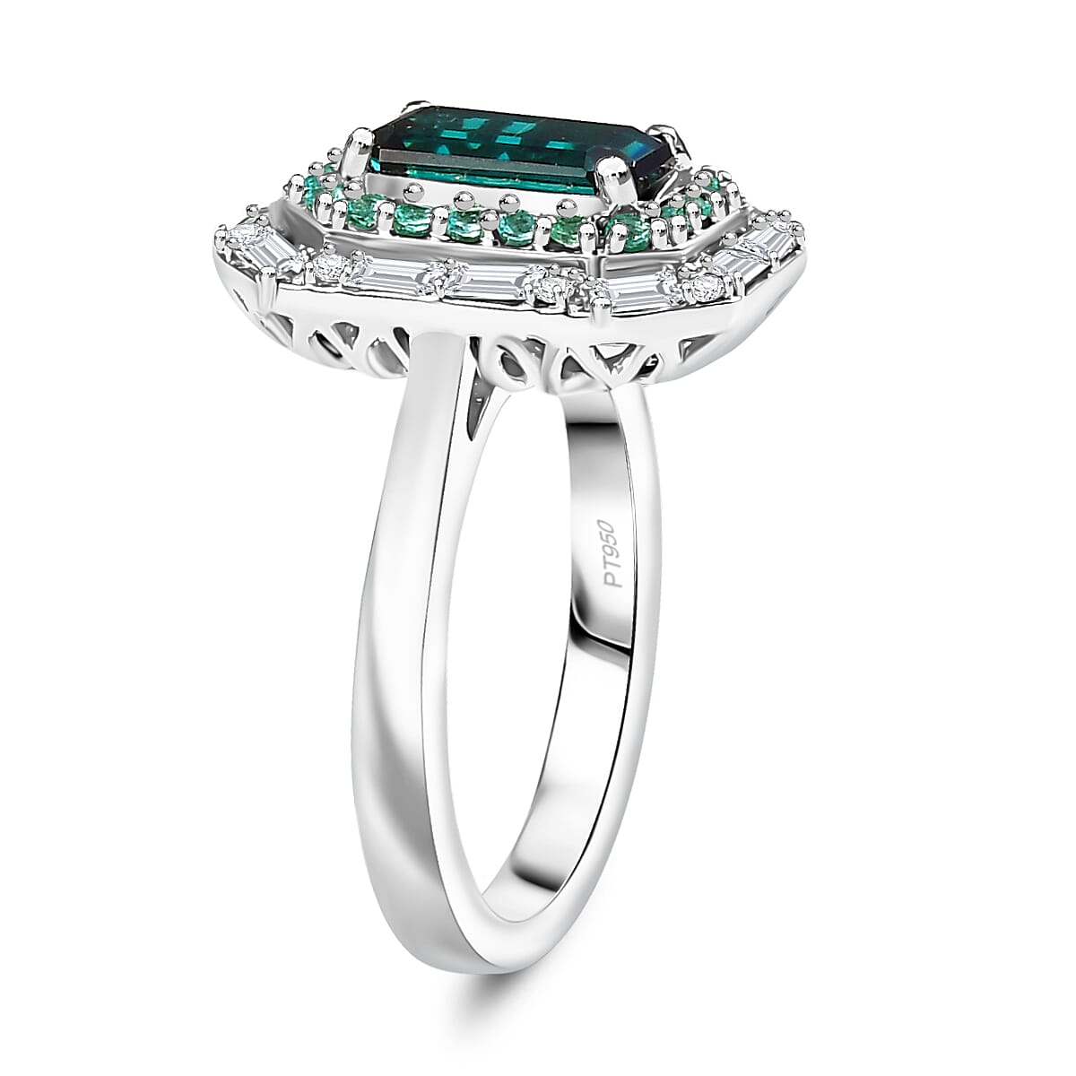 Rhapsody 950 Platinum AAAA Monte Belo Indicolite, Paraiba Tourmaline and Diamond (E-F, VS2) (0.30 cts) Ring (Size 7.5) (9.10 g) 2.85 ctw image number 3