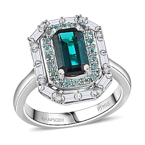 Certified & Appraised Rhapsody AAAA Monte Belo Indicolite, Paraiba Tourmaline and E-F VS2 Diamond 2.85 ctw Ring in 950 Platinum (Size 8.0) 9.10 Grams