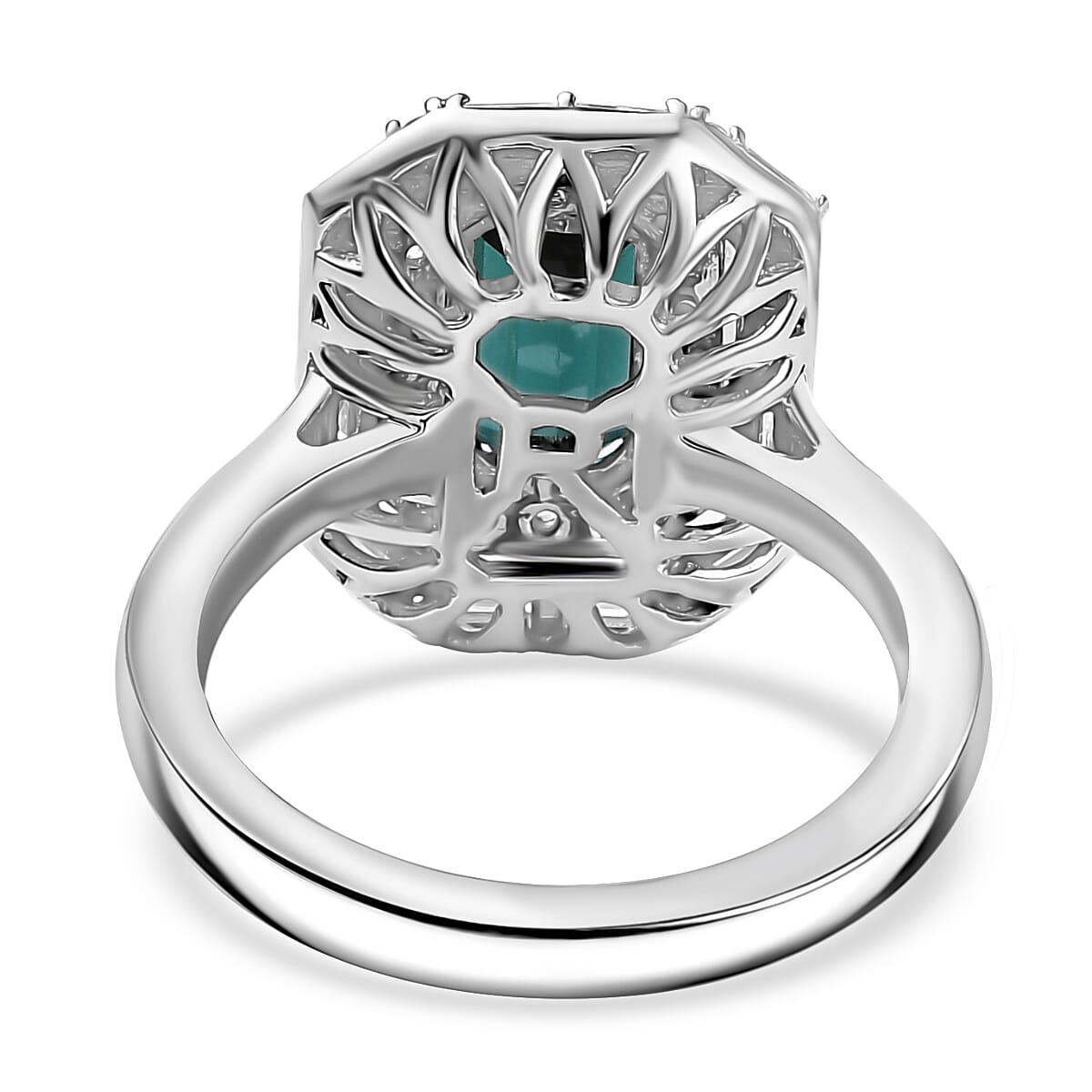 Certified & Appraised Rhapsody AAAA Monte Belo Indicolite, Paraiba Tourmaline and E-F VS2 Diamond 2.85 ctw Ring in 950 Platinum (Size 8.0) 9.10 Grams image number 4