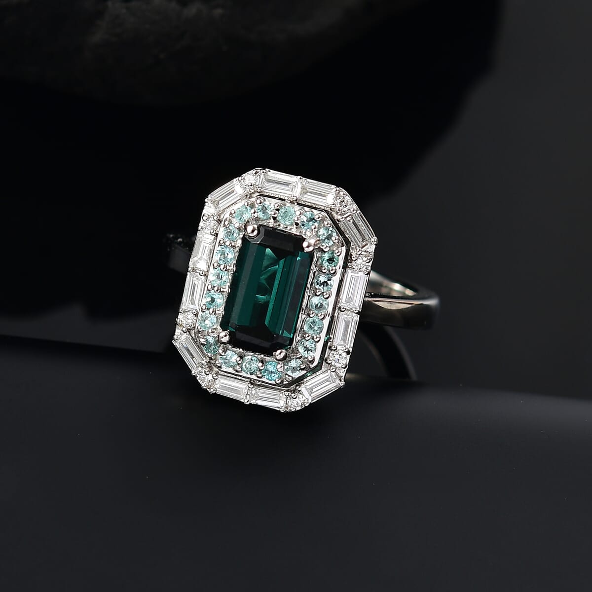 Rhapsody 950 Platinum AAAA Monte Belo Indicolite, Paraiba Tourmaline and Diamond (E-F, VS2) (0.30 cts) Ring (Size 9.0) (9.10 g) 2.85 ctw image number 1