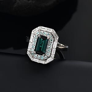 Rhapsody 950 Platinum AAAA Monte Belo Indicolite, Paraiba Tourmaline and Diamond (E-F, VS2) (0.30 cts) Ring (Size 9.0) (9.10 g) 2.85 ctw
