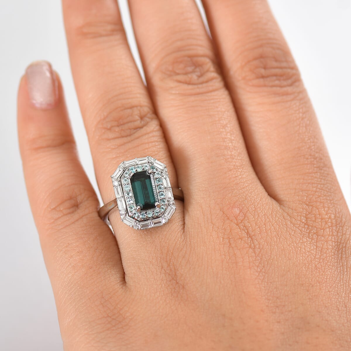Rhapsody 950 Platinum AAAA Monte Belo Indicolite, Paraiba Tourmaline and Diamond (E-F, VS2) (0.30 cts) Ring (Size 9.0) (9.10 g) 2.85 ctw image number 2