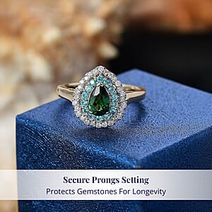 Certified & Appraised Luxoro AAA Tsavorite Garnet, AAAA Paraiba Tourmaline and Diamond E-F I2 1.75 ctw Ring in 14K Yellow Gold (Size 10.0)