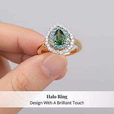 Certified & Appraised Luxoro AAA Tsavorite Garnet, AAAA Paraiba Tourmaline and Diamond E-F I2 1.75 ctw Ring in 14K Yellow Gold (Size 12.0)