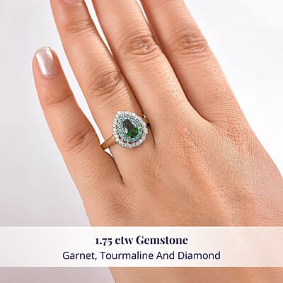 Certified & Appraised Luxoro AAA Tsavorite Garnet, AAAA Paraiba Tourmaline and Diamond E-F I2 1.75 ctw Ring in 14K Yellow Gold (Size 13.0)