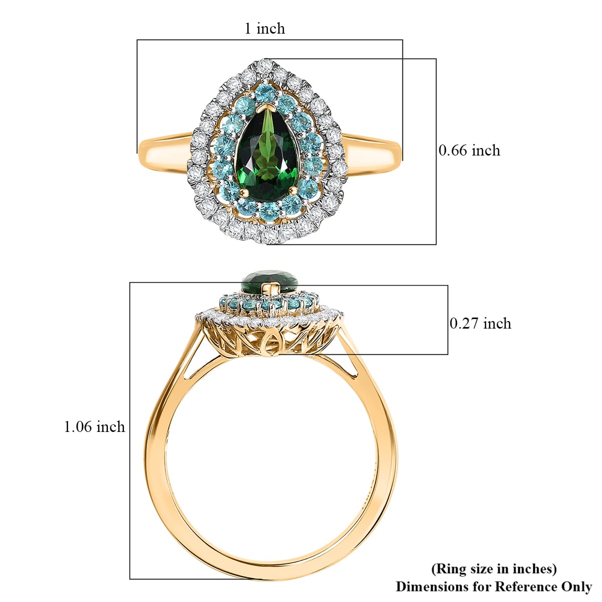 Certified & Appraised Luxoro AAA Tsavorite Garnet, AAAA Paraiba Tourmaline and Diamond E-F I2 1.75 ctw Ring in 14K Yellow Gold (Size 7.0) image number 5