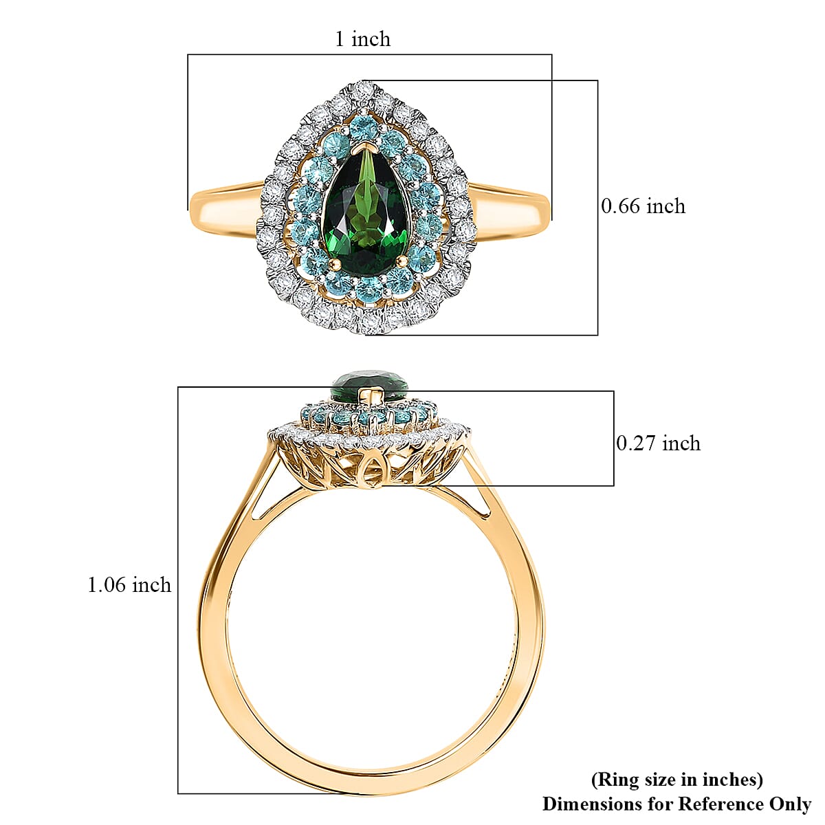 Certified & Appraised Luxoro AAA Tsavorite Garnet, AAAA Paraiba Tourmaline and Diamond E-F I2 1.75 ctw Ring in 14K Yellow Gold (Size 7.5) image number 5