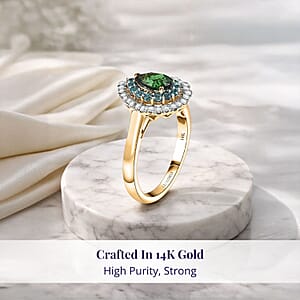 Certified & Appraised Luxoro AAA Tsavorite Garnet, AAAA Paraiba Tourmaline and Diamond E-F I2 1.75 ctw Ring in 14K Yellow Gold (Size 8.5)