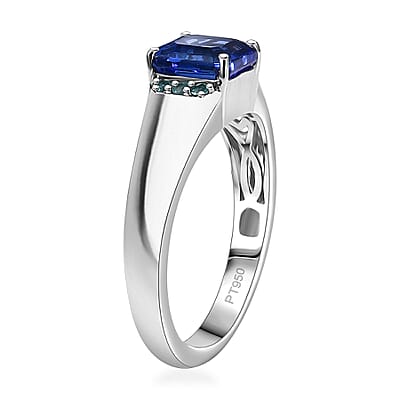 Certified & Appraised Rhapsody AAAA Asscher Cut Tanzanite and Paraiba Tourmaline 2.50 ctw Mens Ring in 950 Platinum (Size 10.0) 8.50 Grams (Del. in 10-12 Days) 