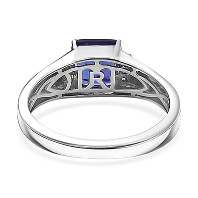 Certified & Appraised Rhapsody AAAA Asscher Cut Tanzanite and Paraiba Tourmaline 2.50 ctw Mens Ring in 950 Platinum (Size 10.0) 8.50 Grams (Del. in 10-12 Days) 