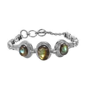 Madagascar Fire Labradorite 22.50 ctw Bracelet in Stainless Steel (6.50-8.0In)
