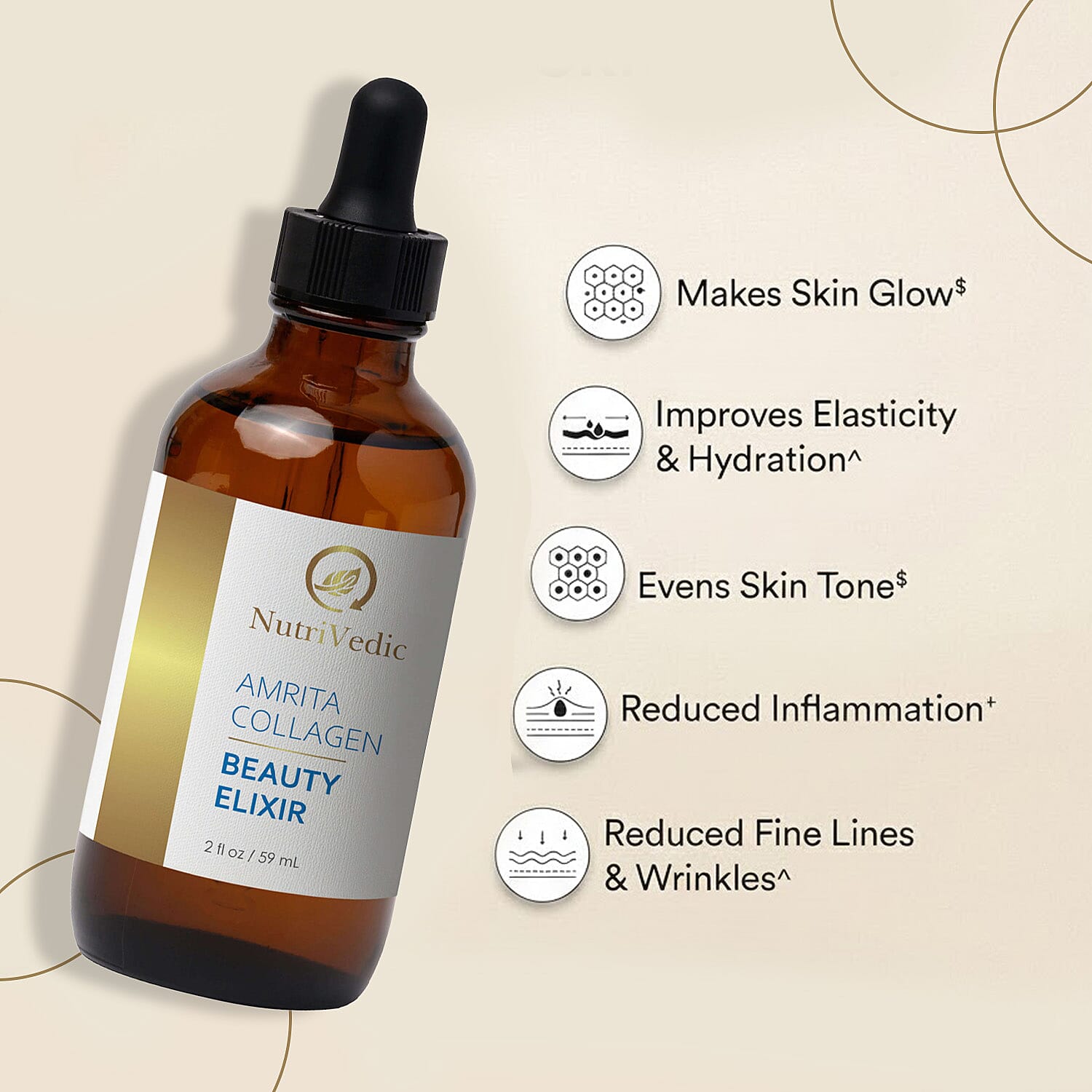 NutriVedic Amrita Collagen Beauty Elixir Supplement (2oz) Made in US