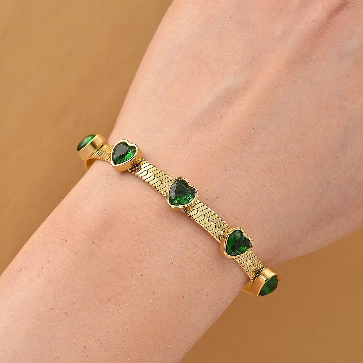 EverTrue “Quintessence of Love” Green Austrian Crystal Bracelet in ION Plated YG Stainless Steel (7.50-9.0In) image number 1