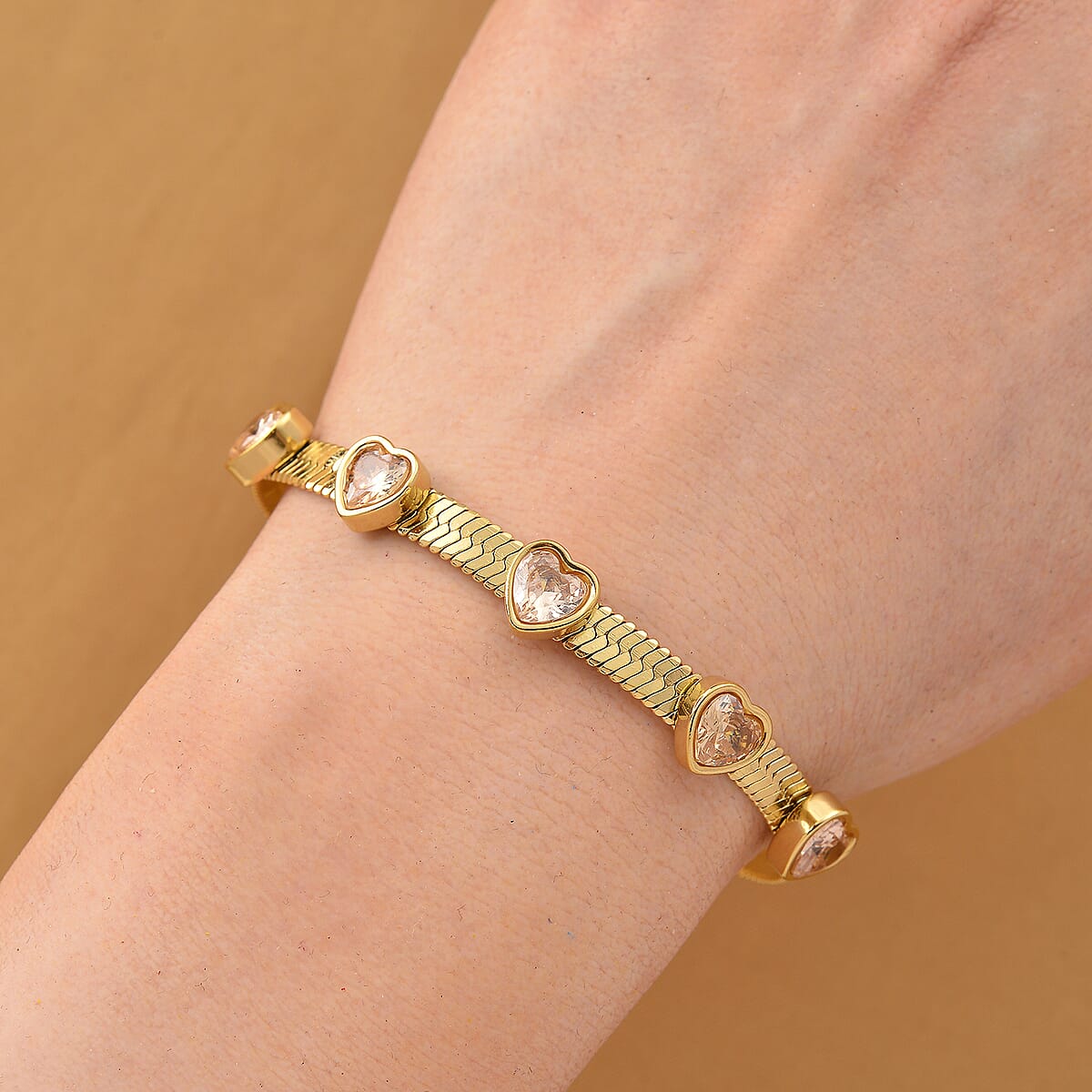 EverTrue Quintessence of Love Champagne Austrian Crystal Bracelet in ION Plated YG Stainless Steel (7.50-9.0In) image number 1