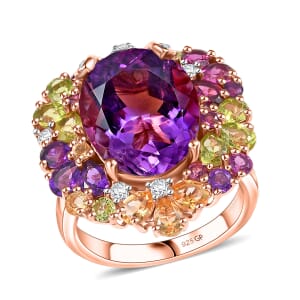 GP Italian Garden Collection Rose De France Amethyst, Multi Gemstones 12.90 ctw Ring in 18K Vermeil Rose Gold Over Sterling Silver (Size 10.0)