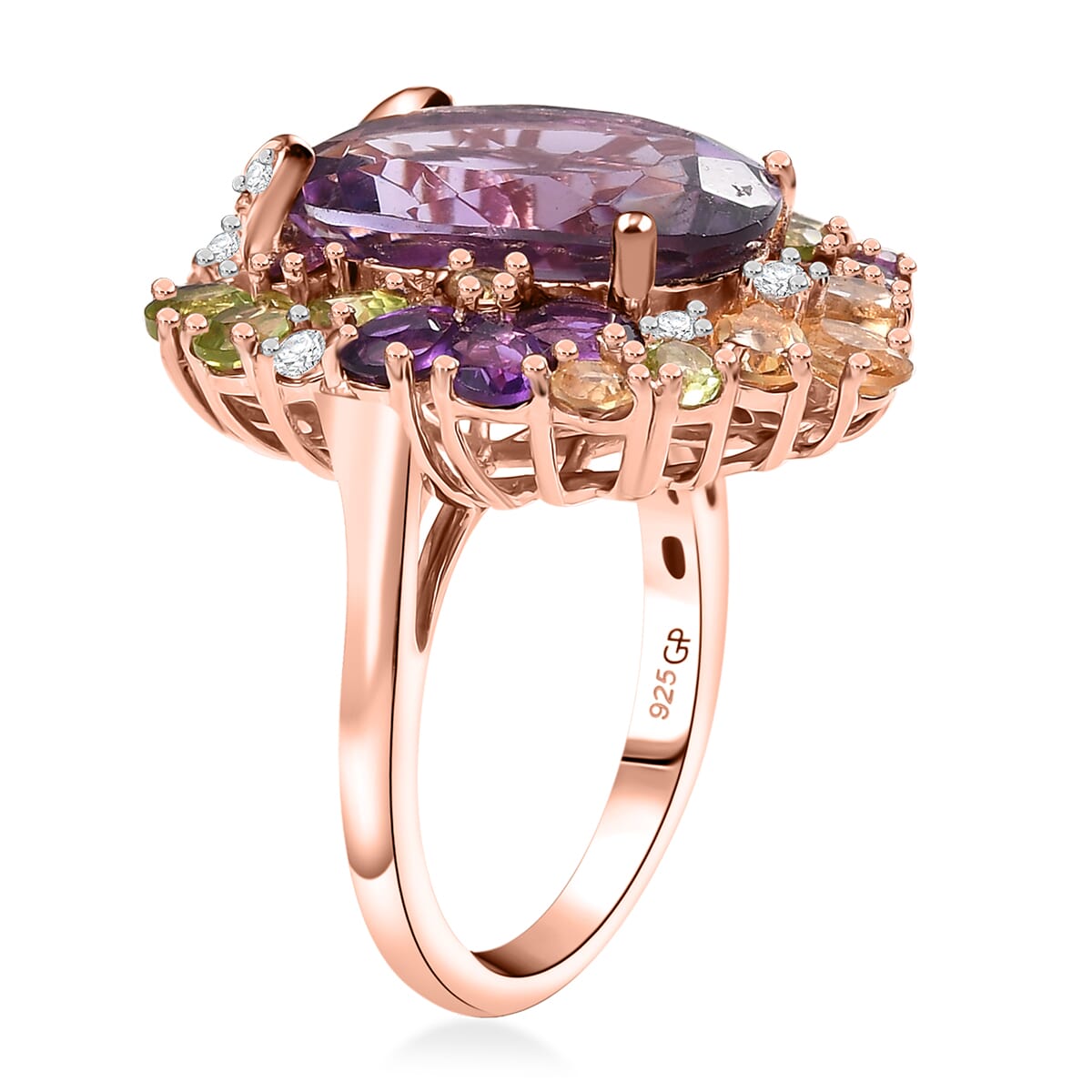 GP Italian Garden Collection Rose De France Amethyst, Multi Gemstones 12.90 ctw Ring in 18K Vermeil Rose Gold Over Sterling Silver (Size 10.0) image number 3
