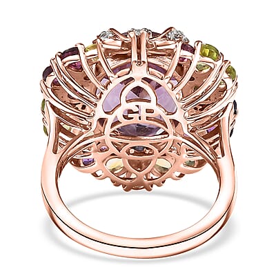 GP Italian Garden Collection Rose De France Amethyst, Multi Gemstones 12.90 ctw Ring in 18K Vermeil Rose Gold Over Sterling Silver (Size 10.0)