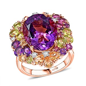 GP Italian Garden Collection&nbsp;Rose De France Amethyst, Multi Gemstones 12.90 ctw Ring in 18K Vermeil Rose Gold Over Sterling Silver (Size 7.0)