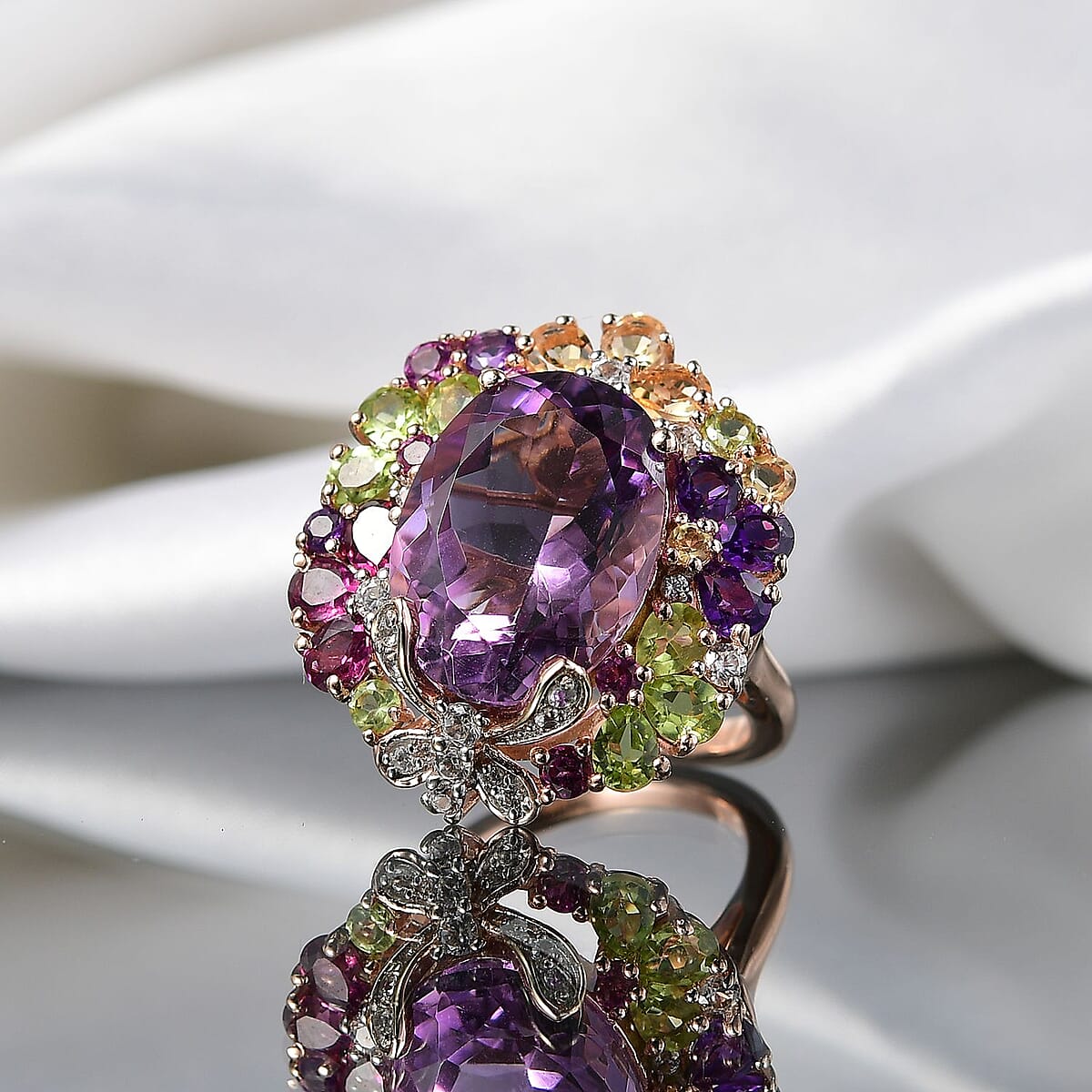 GP Italian Garden Collection&nbsp;Rose De France Amethyst, Multi Gemstones 12.90 ctw Ring in 18K Vermeil Rose Gold Over Sterling Silver (Size 7.0) image number 1