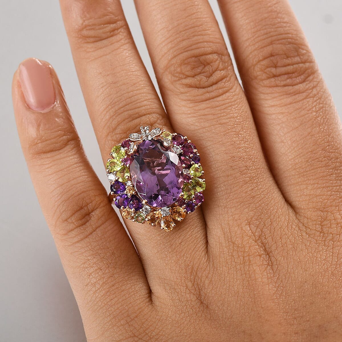GP Italian Garden Collection&nbsp;Rose De France Amethyst, Multi Gemstones 12.90 ctw Ring in 18K Vermeil Rose Gold Over Sterling Silver (Size 7.0) image number 2