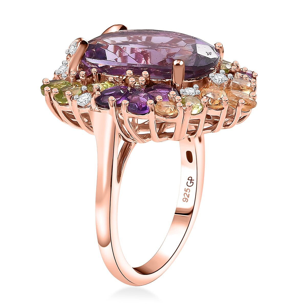 GP Italian Garden Collection&nbsp;Rose De France Amethyst, Multi Gemstones 12.90 ctw Ring in 18K Vermeil Rose Gold Over Sterling Silver (Size 7.0) image number 3