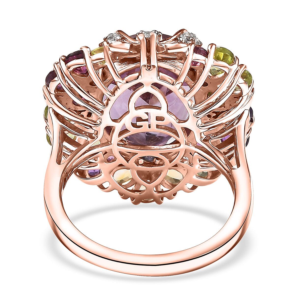GP Italian Garden Collection&nbsp;Rose De France Amethyst, Multi Gemstones 12.90 ctw Ring in 18K Vermeil Rose Gold Over Sterling Silver (Size 7.0) image number 4