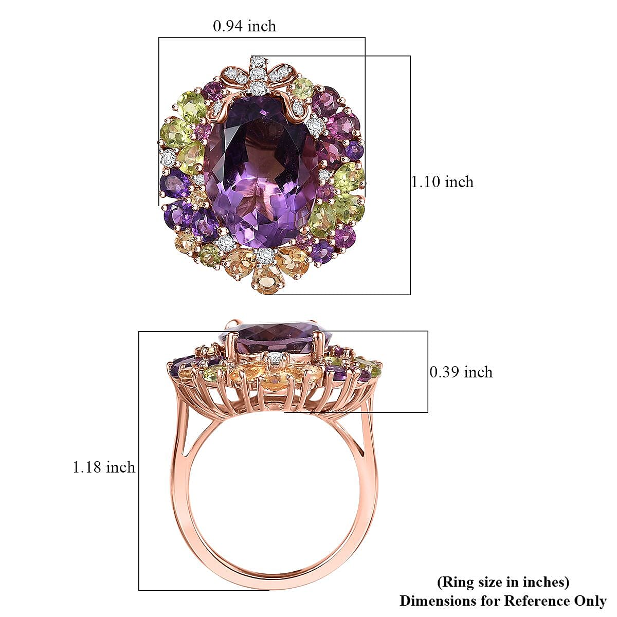 GP Italian Garden Collection&nbsp;Rose De France Amethyst, Multi Gemstones 12.90 ctw Ring in 18K Vermeil Rose Gold Over Sterling Silver (Size 7.0) image number 5