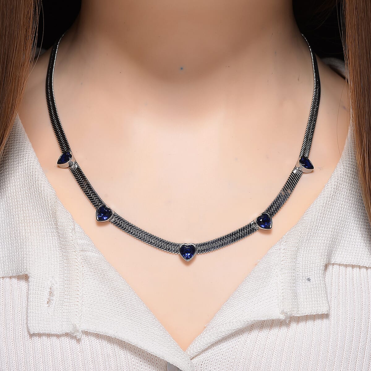 EverTrue “Quintessence of Love”Blue Austrian Crystal Station Choker in ION Plated Stainless Steel 20-22 Inches image number 1