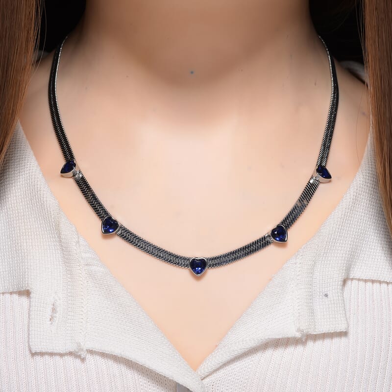 EverTrue “Quintessence of Love”Blue Austrian Crystal Station Choker in ION Plated Stainless Steel 20-22 Inches