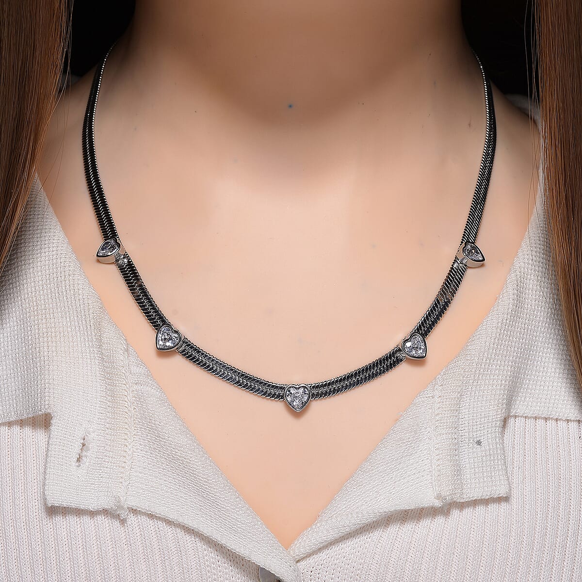 EverTrue Quintessence of Love Austrian Crystal Station Choker in ION Plated Stainless Steel 20-22 Inches image number 1