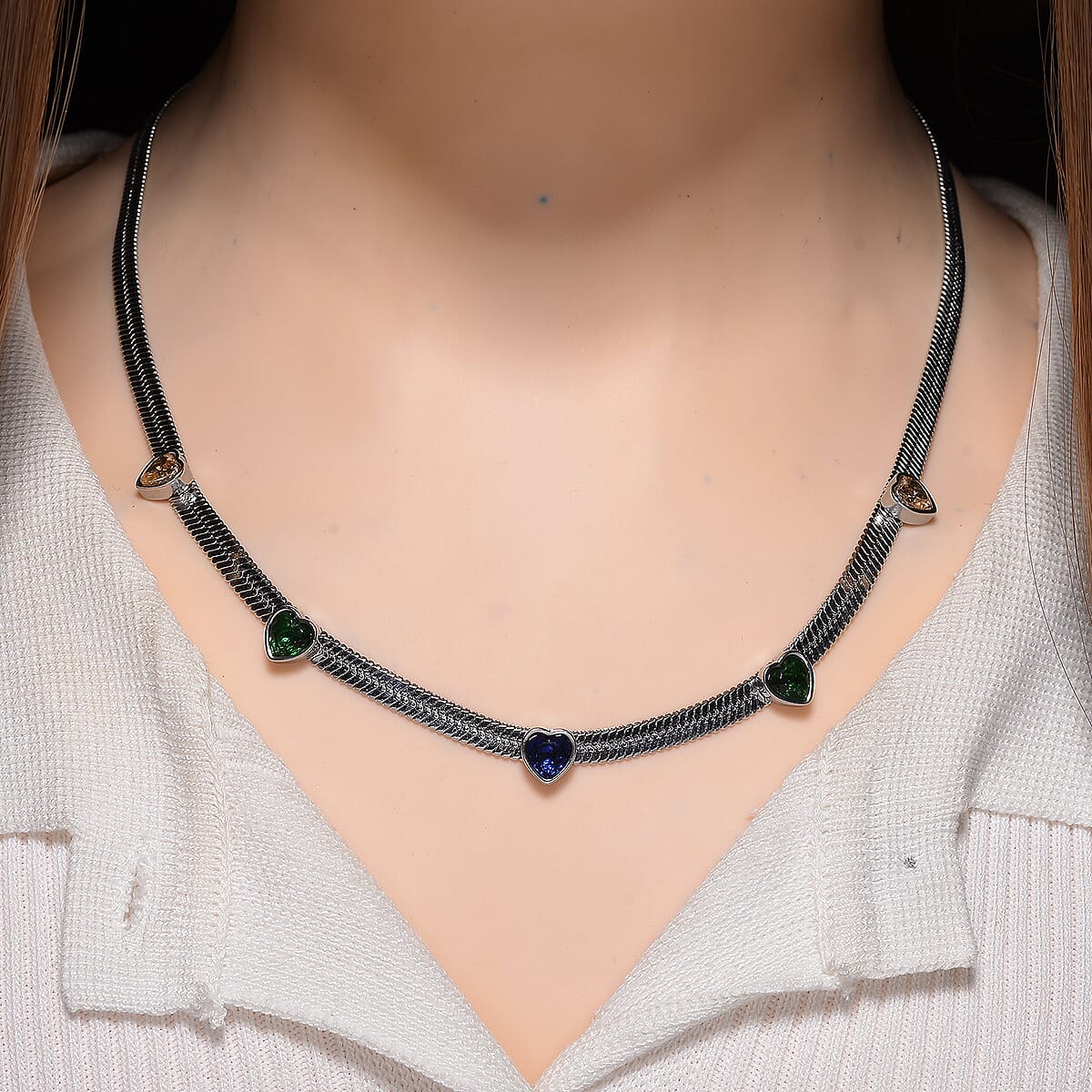 EverTrue “Quintessence of Love” Multi Color Austrian Crystal Station Choker in ION Plated Stainless Steel 20-22 Inches image number 1