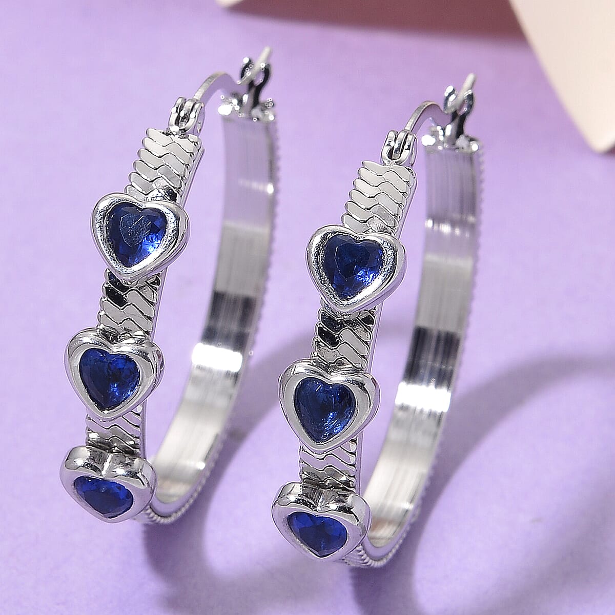 EverTrue Quintessence of Love Blue Austrian Crystal Hoop Earrings in Stainless Steel image number 1