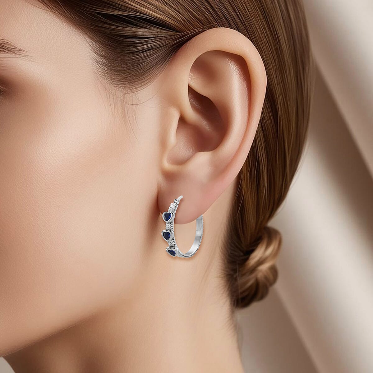 EverTrue Quintessence of Love Blue Austrian Crystal Hoop Earrings in Stainless Steel image number 2